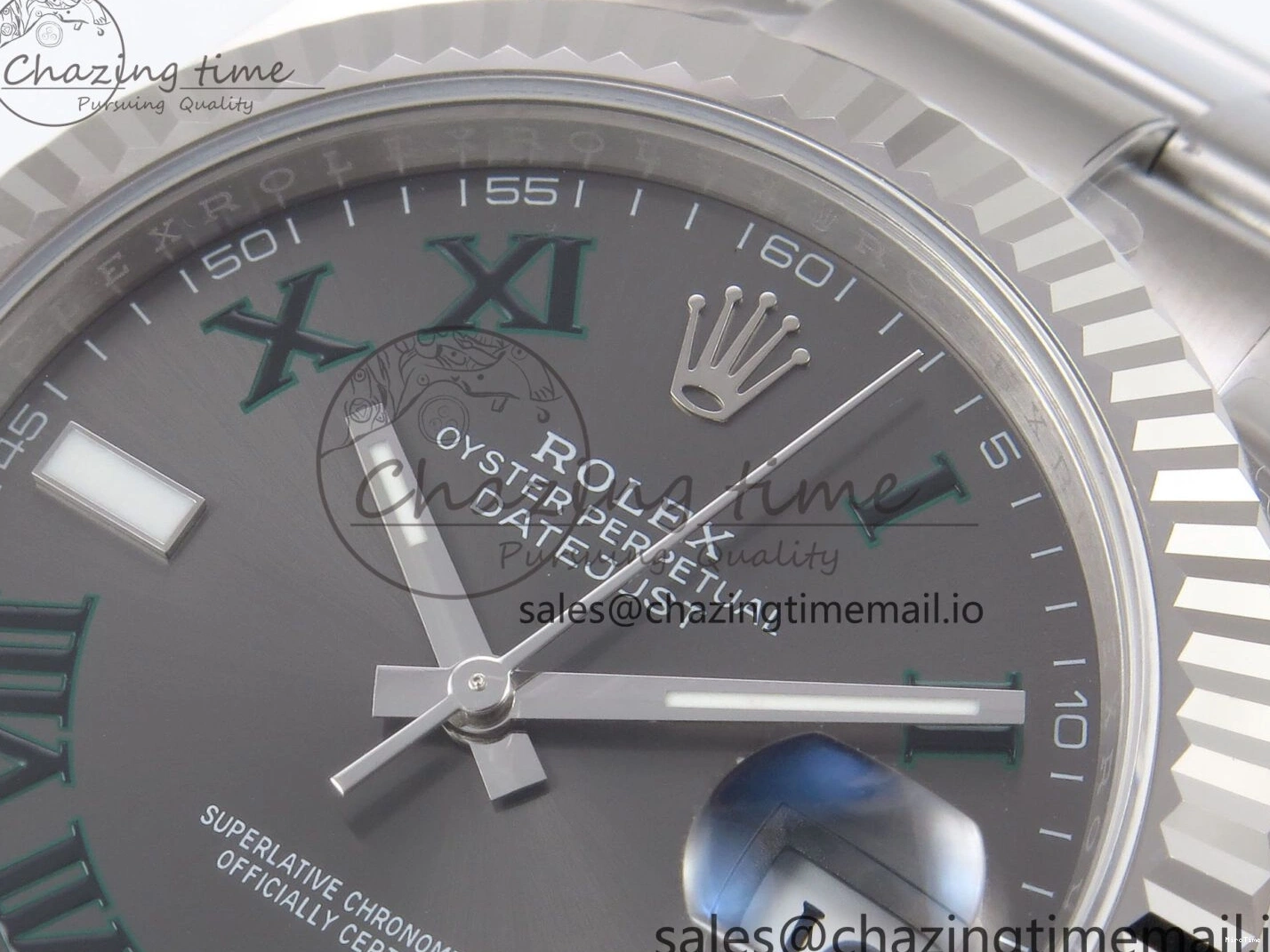 MiroTime 0131 GoodFit DateJust 41 126334 EWEF Best Edition Gray Dial Green Roman on Oyster Bracelet A 1054
